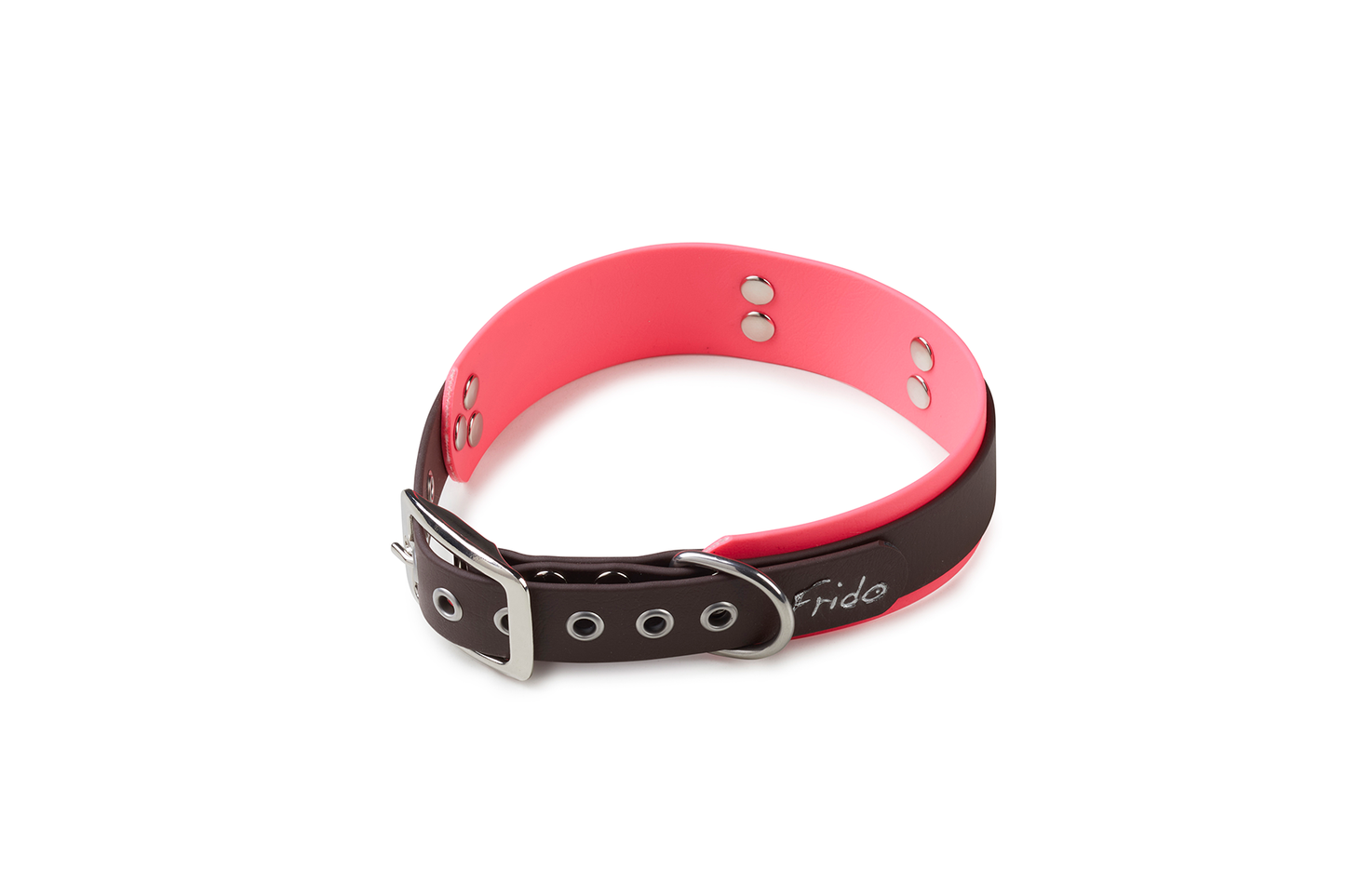 Collare per cani Biothane® Linea Duo 25/38mm Marrone Scuro e Rosa Fluo - Frido