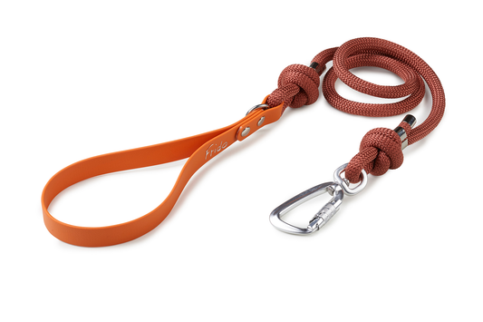 Guinzaglio per cani in Corda Premium 10mm Bronzo e maniglia in Biothane® Arancio Bruciato 19mm - Frido